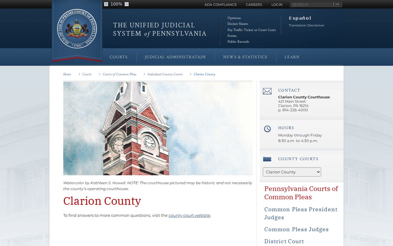Pennsylvania Courts Clarion County profile