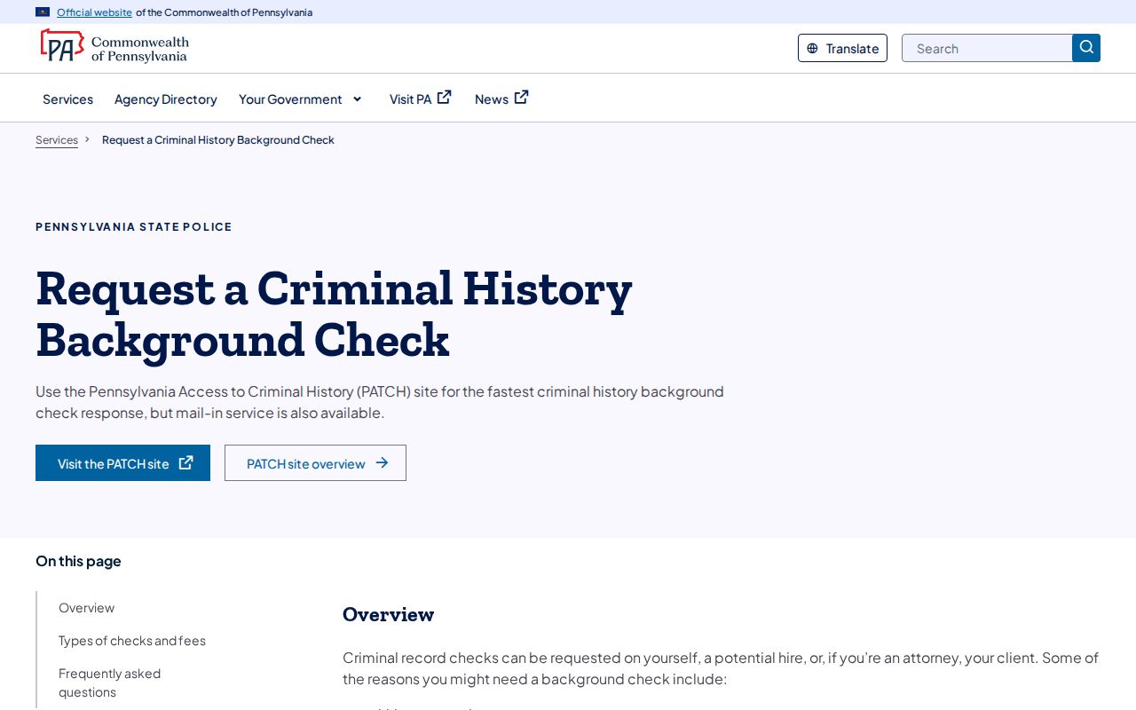 Pennsylvania State Police guide for Clarion County criminal history checks