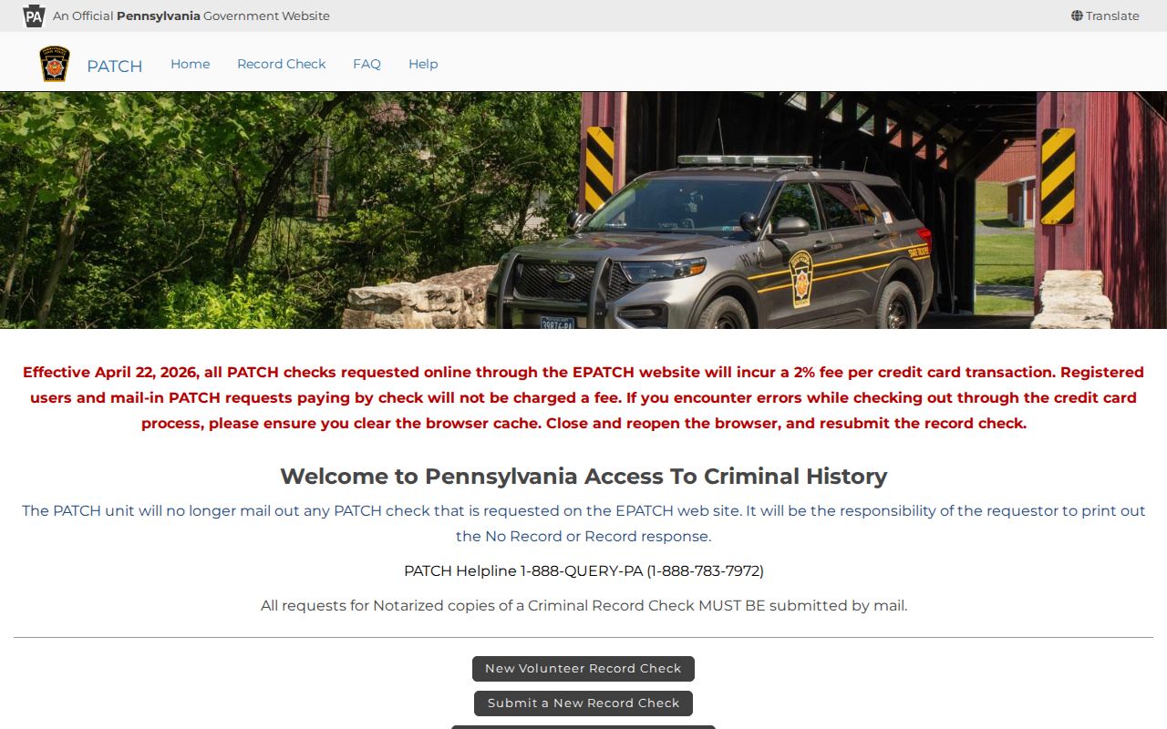 Clarion County criminal history request through Pennsylvania PATCH